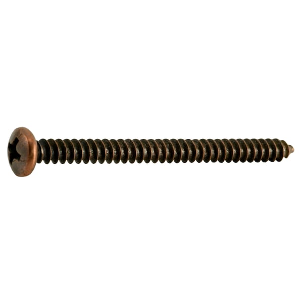 Midwest Fastener Sheet Metal Screw, #8 x 2 in, Bronze Plated Steel Pan Head Phillips Drive, 25 PK 35953 - main